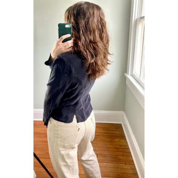 Vintage 90s Crop Top Button Down Black Long Sleeve Top S - Picture 6 of 8